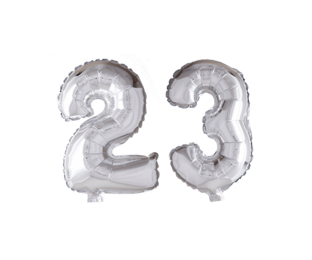 Folieballon 23 jaar zilver 41cm