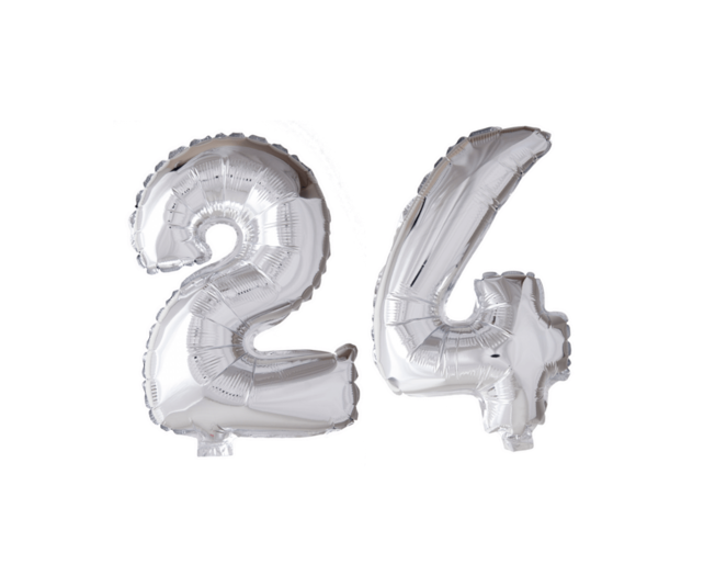 Folieballon 24 jaar zilver 41cm