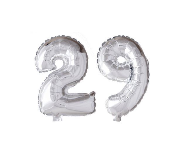 Folieballon 29 jaar zilver 41cm