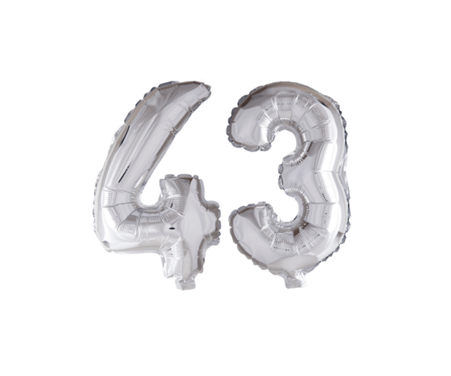 Folieballon 43 jaar zilver 41cm