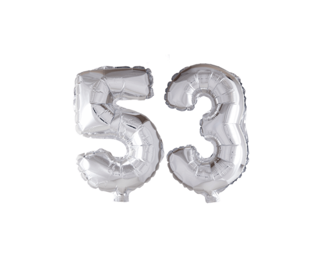 Folieballon 53 jaar zilver 41cm