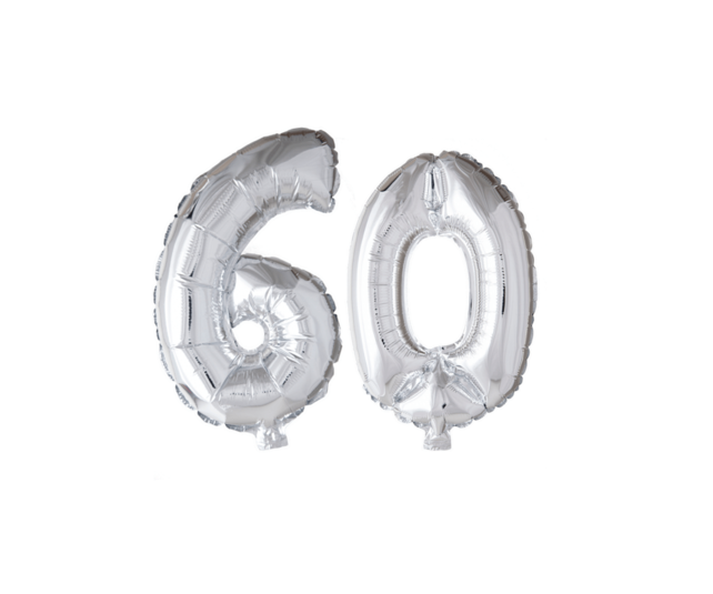 Folieballon 60 jaar zilver 41cm Folieballon 60 jaar zilver 41cm