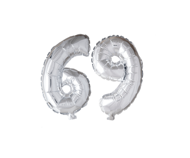 Folieballon 69 jaar zilver 41cm