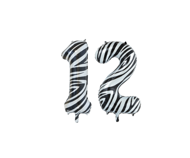 Folieballon 12 jaar zebra 86cm