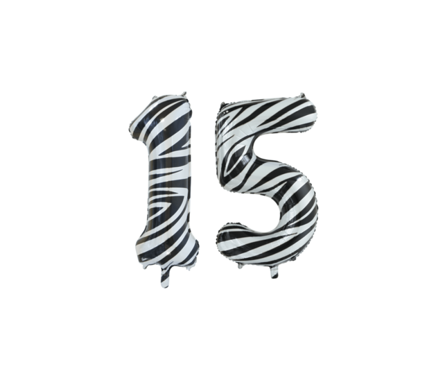 Folieballon 15 jaar zebra 86cm
