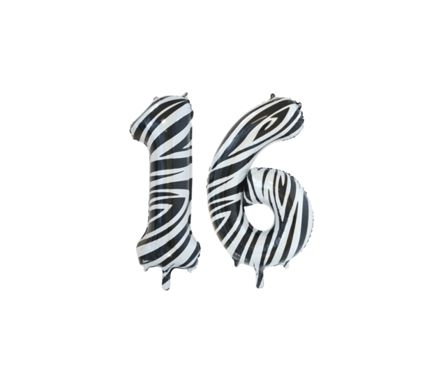 Folieballon 16 jaar zebra 86cm