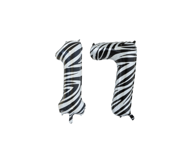 Folieballon 17 jaar zebra 86cm