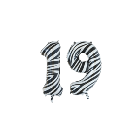 Folieballon 19 jaar zebra 86cm