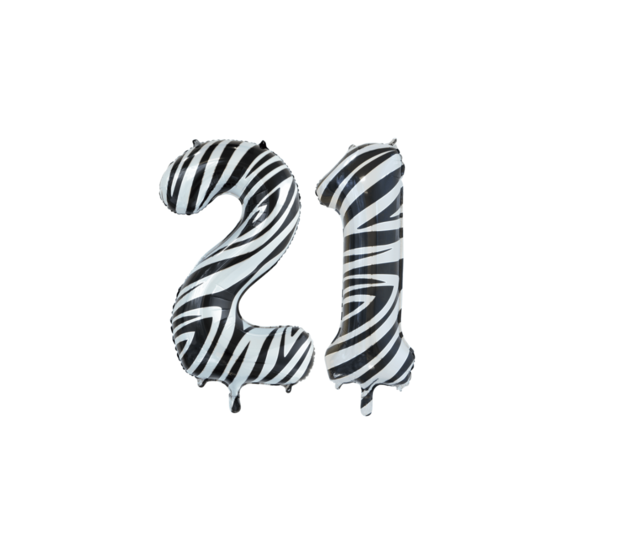 Folieballon 21 jaar zebra 86cm