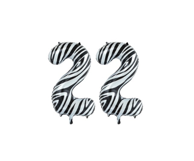 Folieballon 22 jaar zebra 86cm