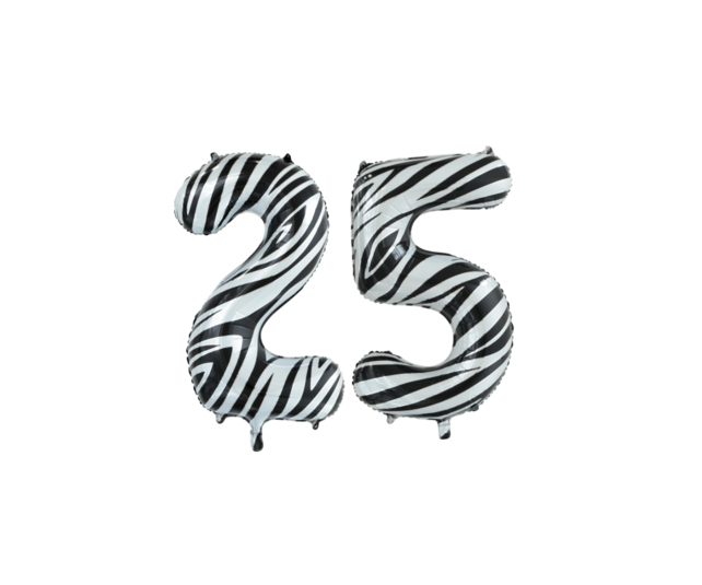 Folieballon 25 jaar zebra 86cm