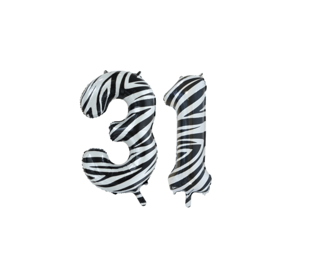 Folieballon 31 jaar zebra 86cm