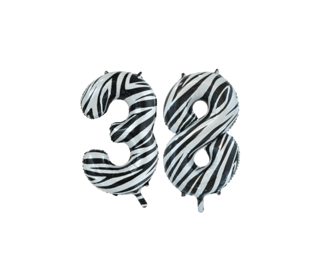 Folieballon 38 jaar zebra 86cm