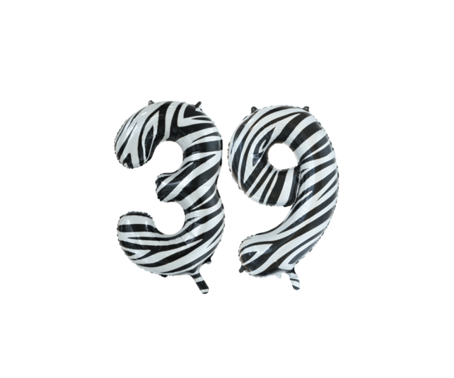 Folieballon 39 jaar zebra 86cm