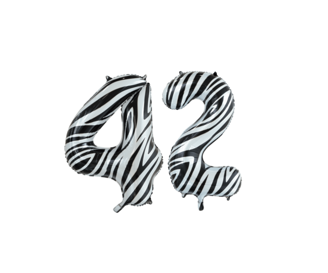 Folieballon 42 jaar zebra 86cm