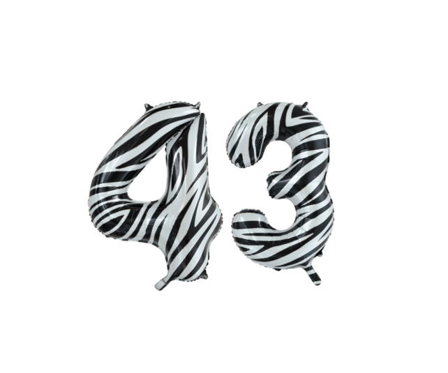 Folieballon 43 jaar zebra 86cm
