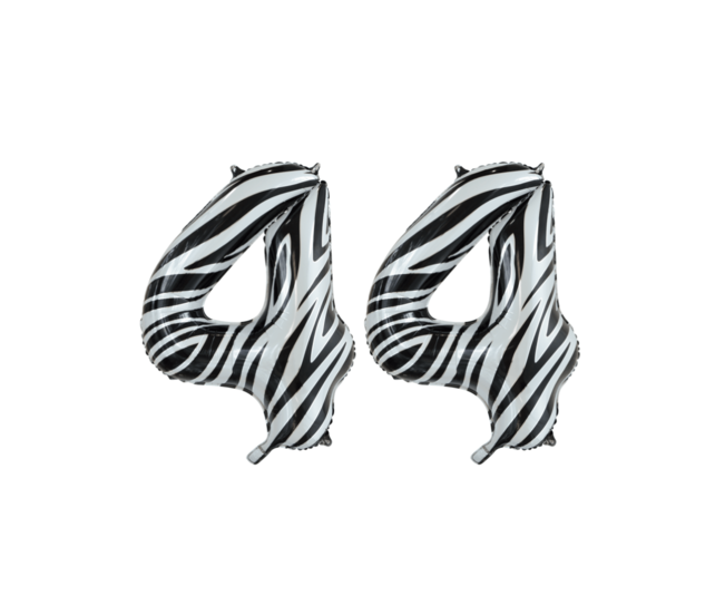 Folieballon 44 jaar zebra 86cm