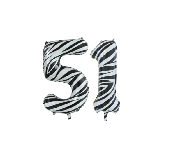 Folieballon 51 jaar zebra 86cm