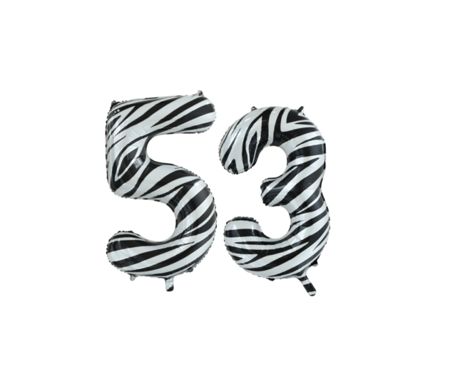 Folieballon 53 jaar zebra 86cm