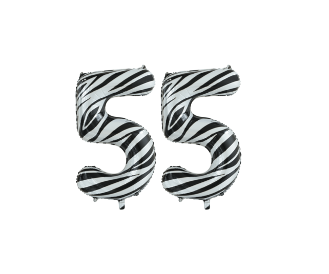 Folieballon 55 jaar zebra 86cm