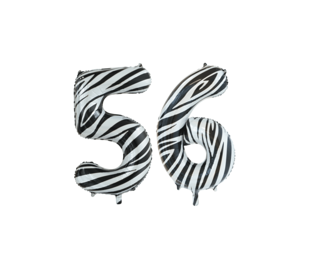 Folieballon 56 jaar zebra 86cm