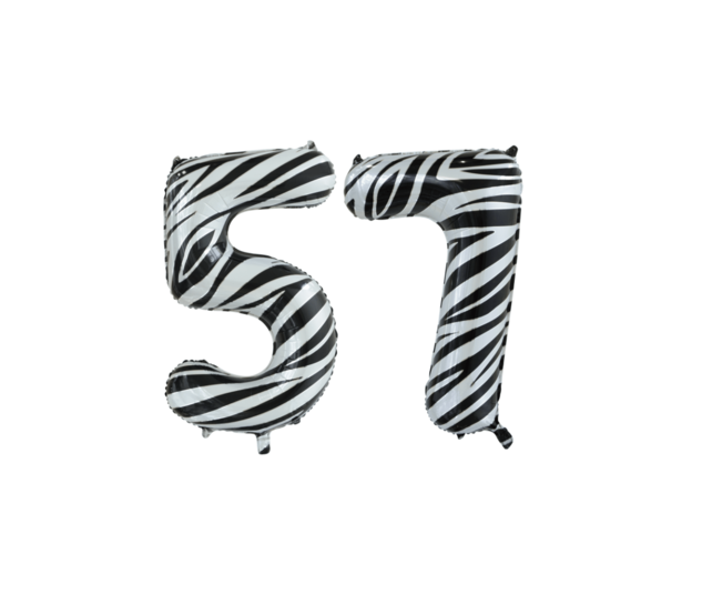 Folieballon 57 jaar zebra 86cm