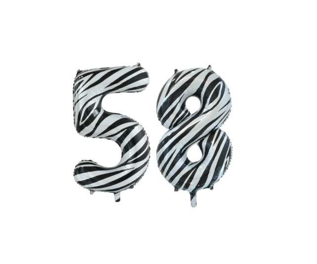 Folieballon 58 jaar zebra 86cm