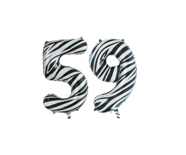 Folieballon 59 jaar zebra 86cm