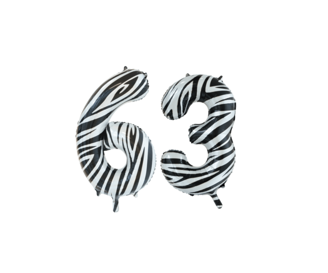 Folieballon 63 jaar zebra 86cm