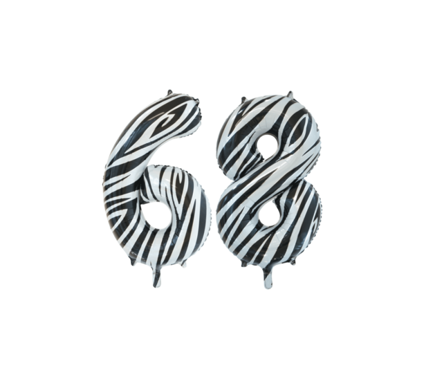 Folieballon 68 jaar zebra 86cm
