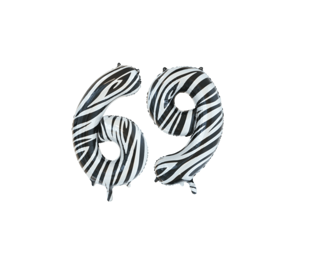 Folieballon 69 jaar zebra 86cm