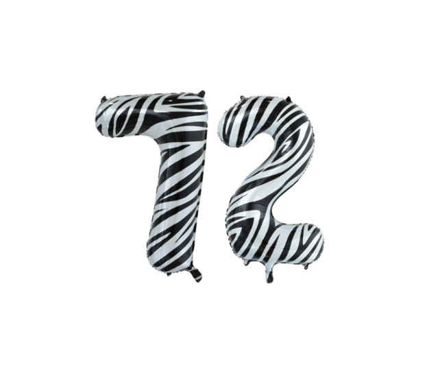 Folieballon 72 jaar zebra 86cm