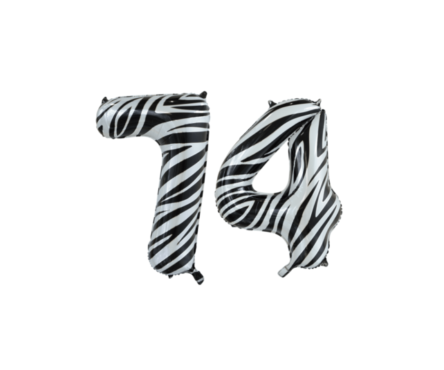 Folieballon 74 jaar zebra 86cm