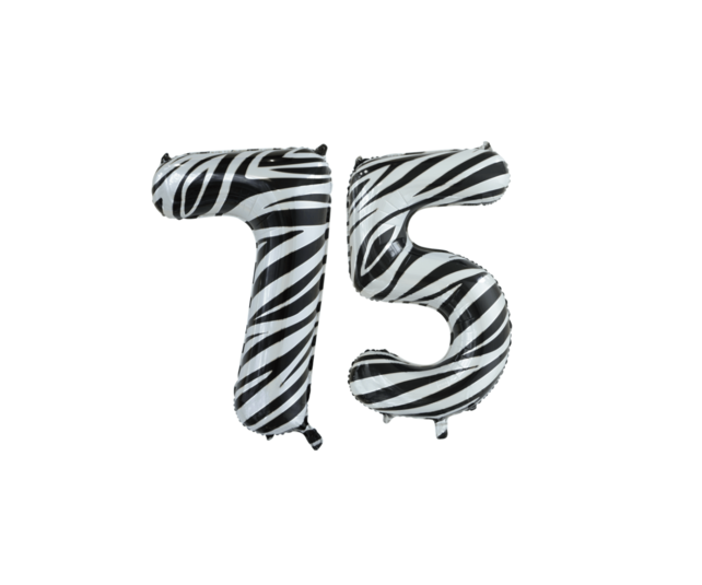 Folieballon 75 jaar zebra 86cm