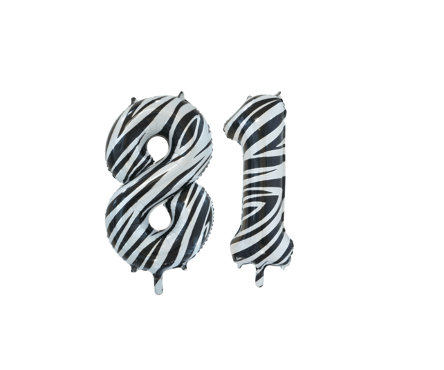 Folieballon 81 jaar zebra 86cm