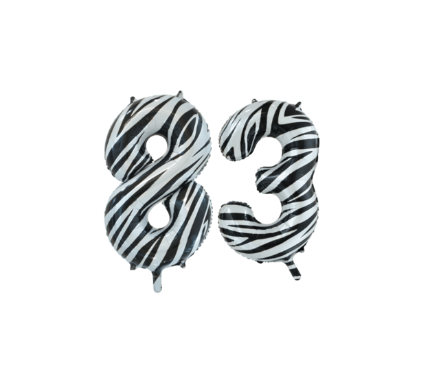 Folieballon 83 jaar zebra 86cm