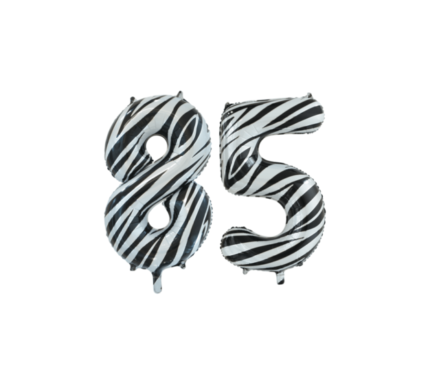 Folieballon 85 jaar zebra 86cm
