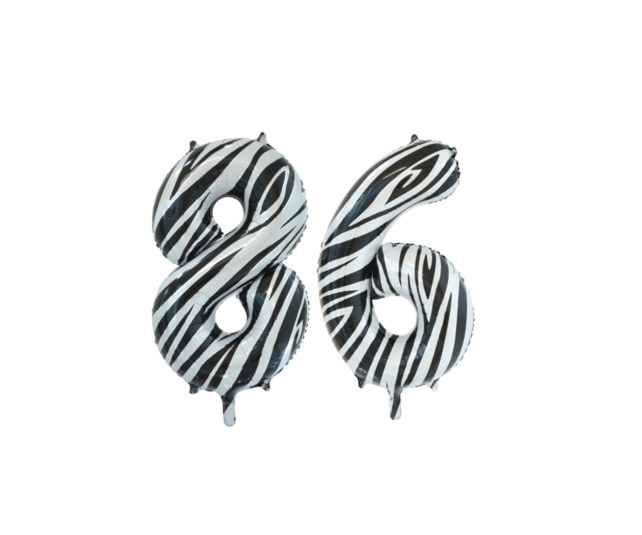 Folieballon 86 jaar zebra 86cm