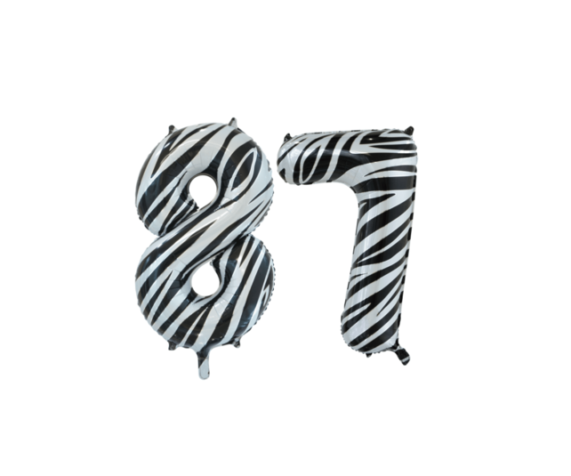Folieballon 87 jaar zebra 86cm