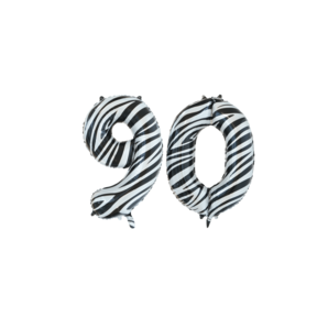 Folieballon 90 jaar zebra 86cm