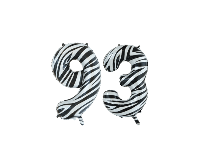 Folieballon 93 jaar zebra 86cm