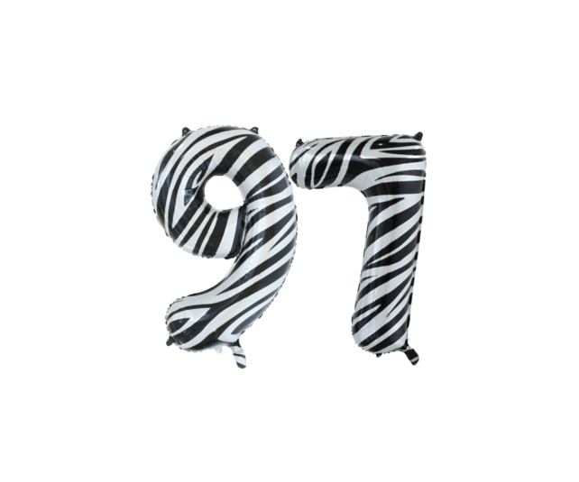 Folieballon 97 jaar zebra 86cm