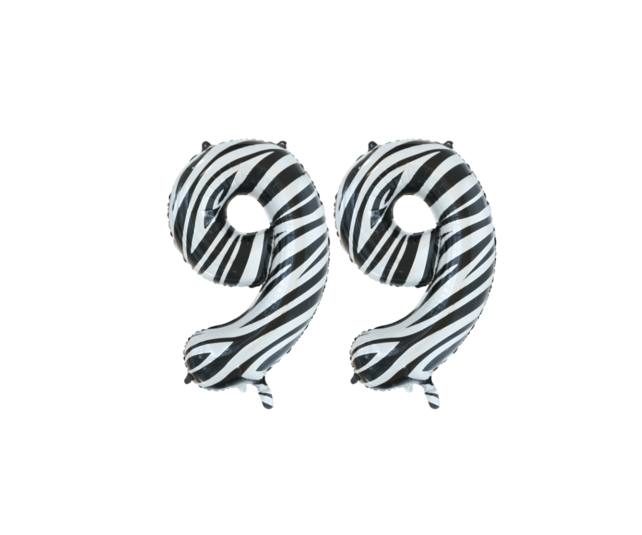 Folieballon 99 jaar zebra 86cm