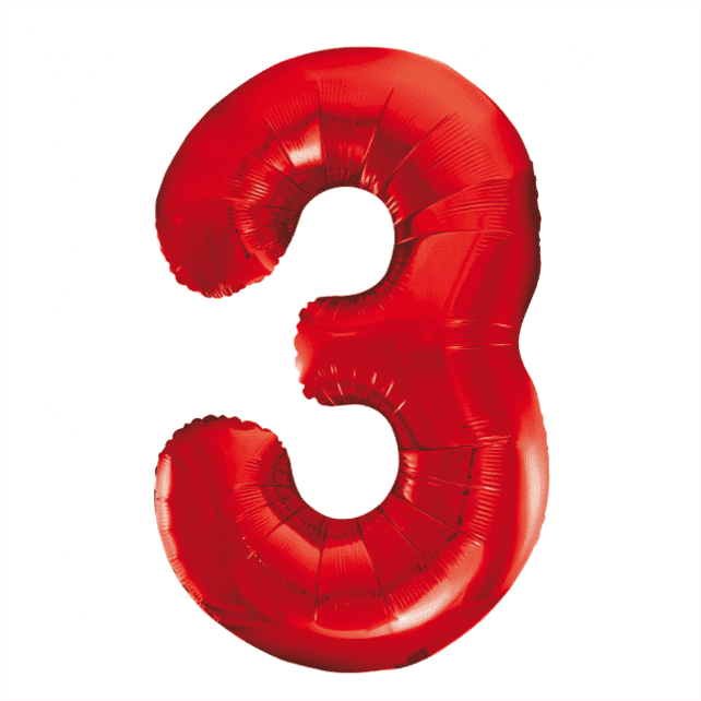 Folieballon 3 jaar rood 86cm