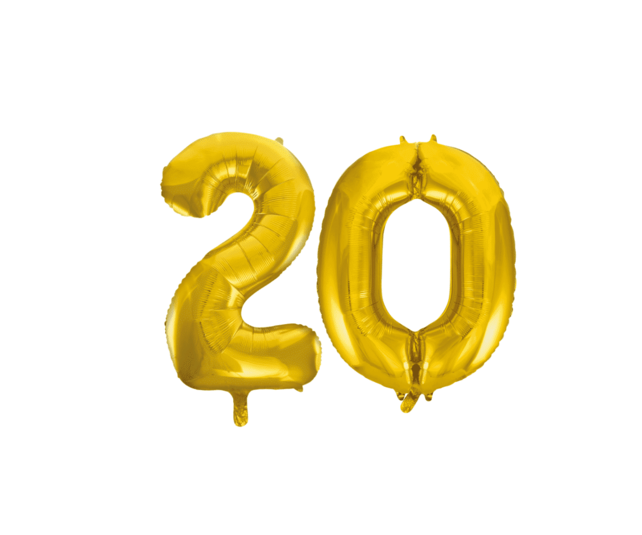 Folieballon 20 jaar Goud 41cm