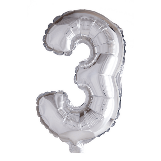 Folieballon 3 jaar zilver 41cm
