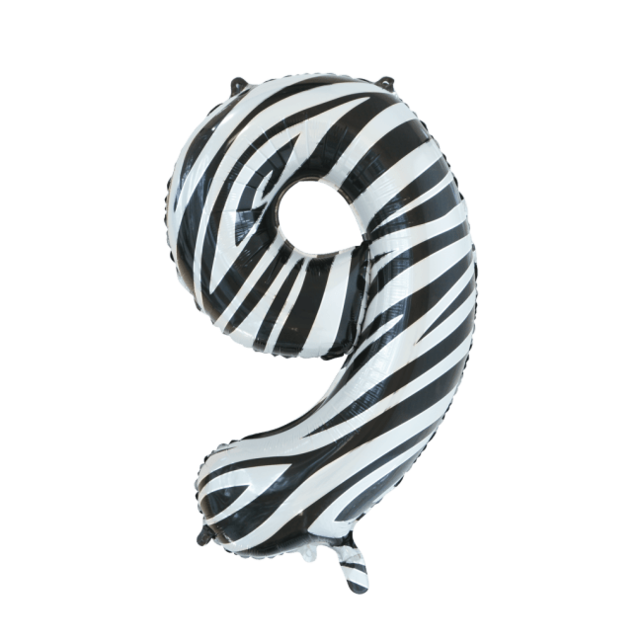 Folieballon 9 jaar zebra 86cm