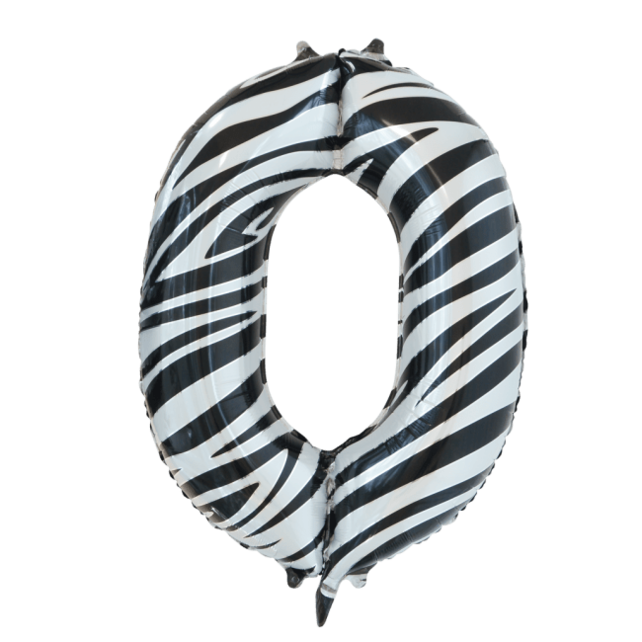 Folieballon cijfer 0 zebra 86cm