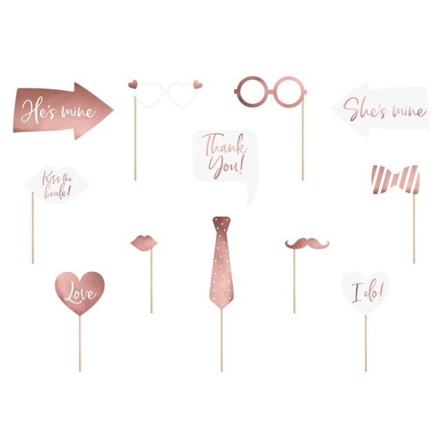 Photo booth props bruiloft rosé goud