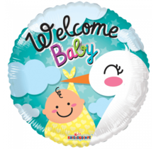 Folieballon Geboorte Welcome Baby Ooievaar 45cm Leeg